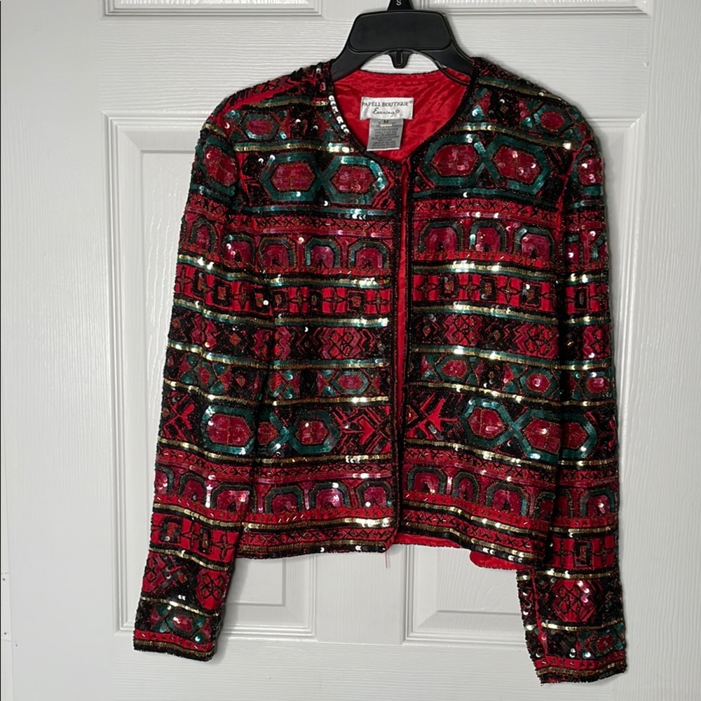 Vintage papell boutique evening beaded Sequin cardigan
